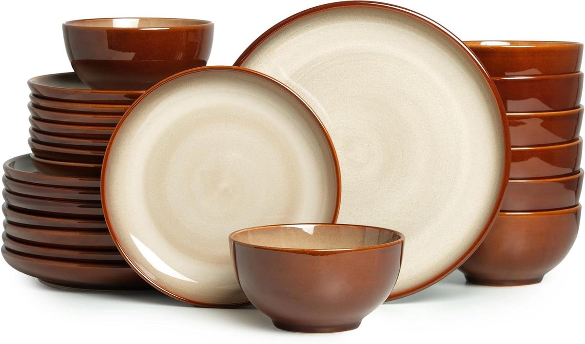 Servies Set - Diner Set - Tafel Dekken - Reactief Glazuur - 24 Delig - Bruin Geel