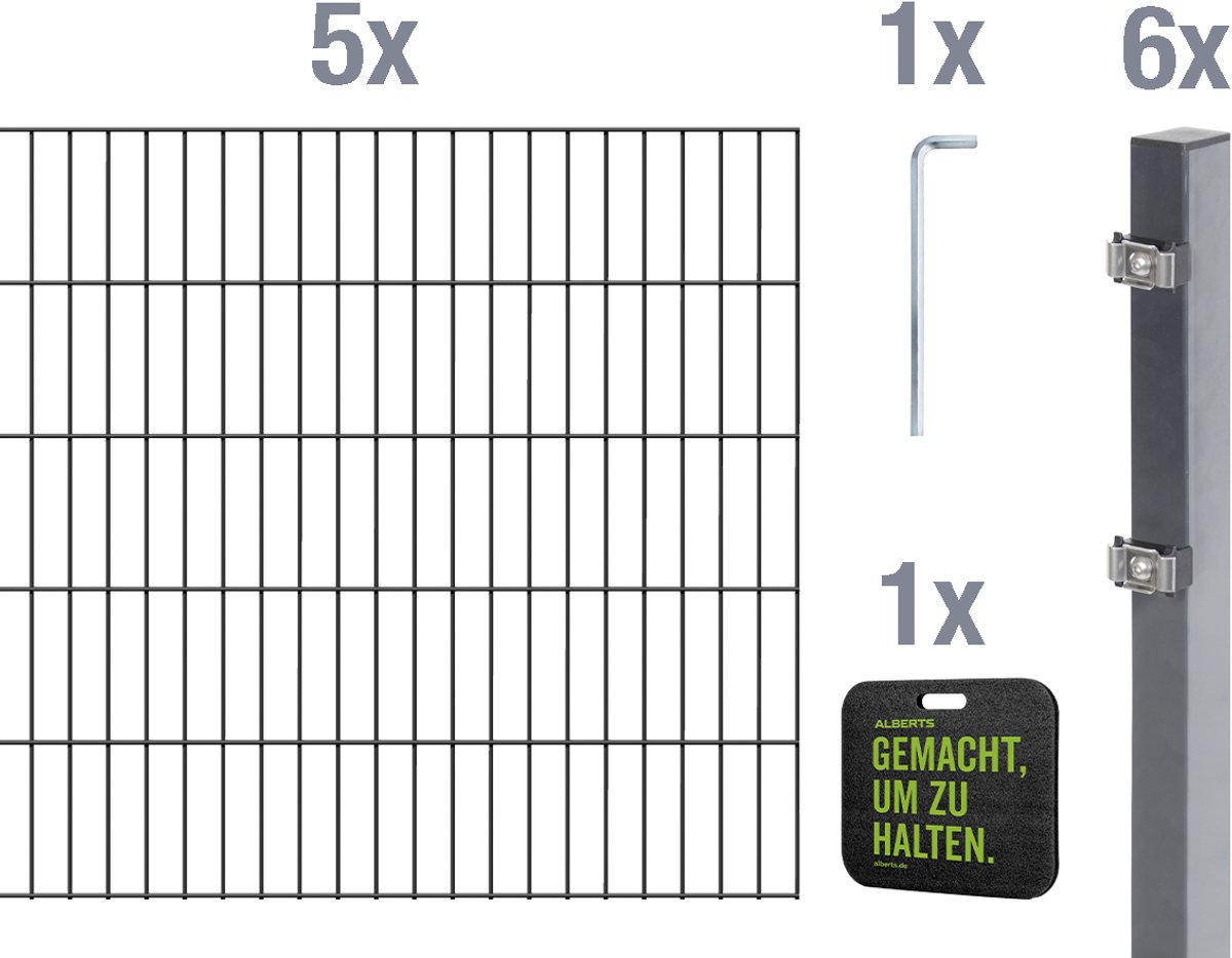 Alberts 691356 dubbelstaafmat hekwerk complete hekwerkset mit Kniekissen, antraciet, hoogte 80 cm, lengte 10 m