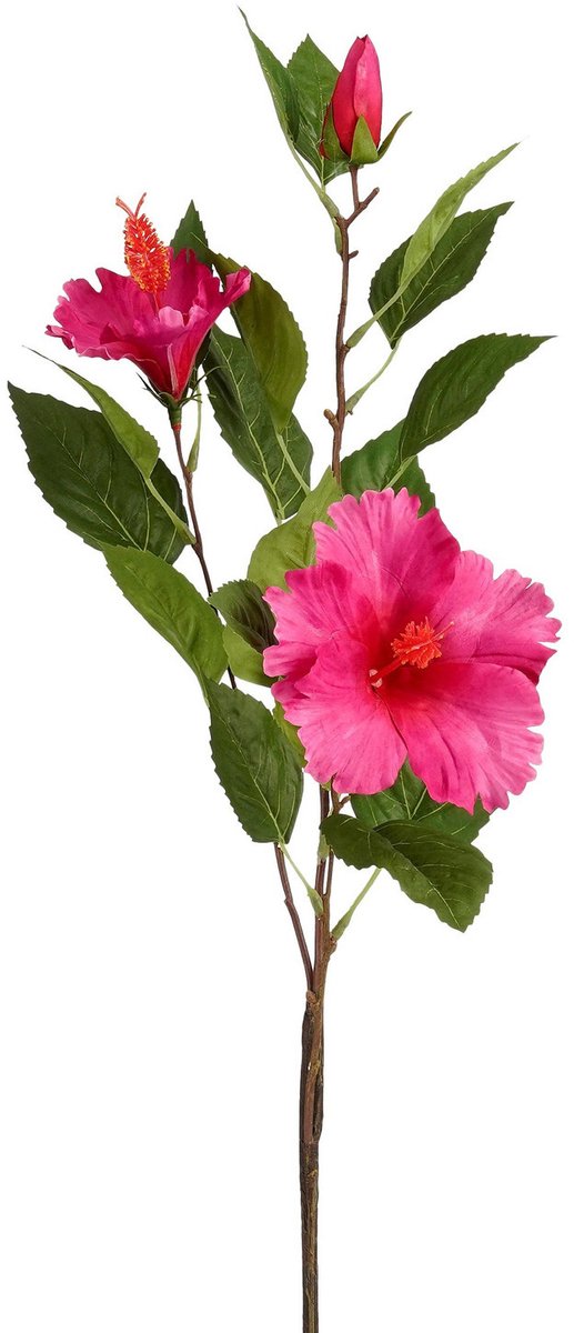Mica Decorations Kunstbloem Hibiscus Floral - H74 cm - roze - kunststof - stelen kunstbloemen - boeket - rozen bloemetjes Fuchsia