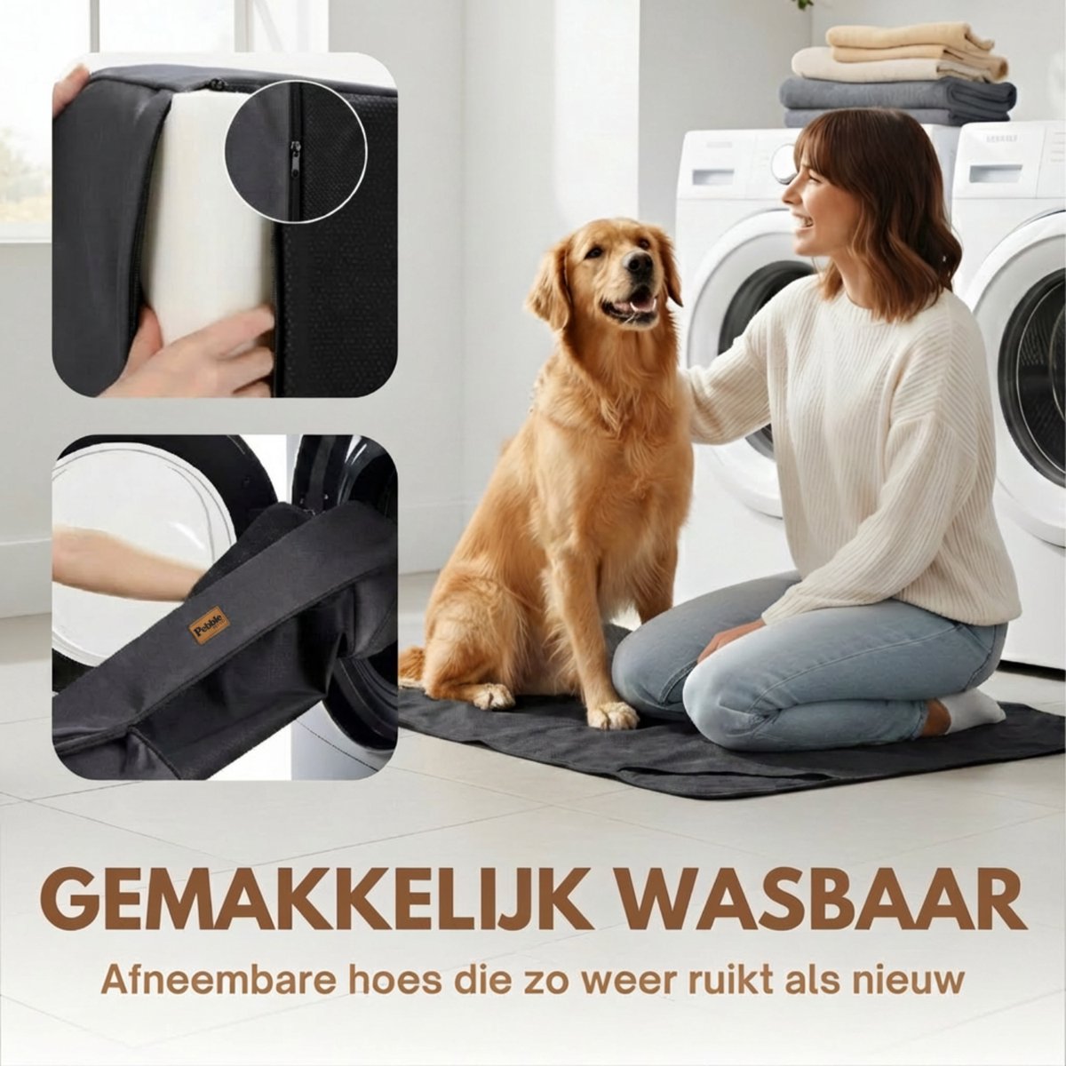 Pebble hondenmand 65 x 56 cm - Grijs - Orthopedisch Wasbaar Hondenbed - M - Stevige hondenmand - Ondersteunend - Hondenkussen – foto 3