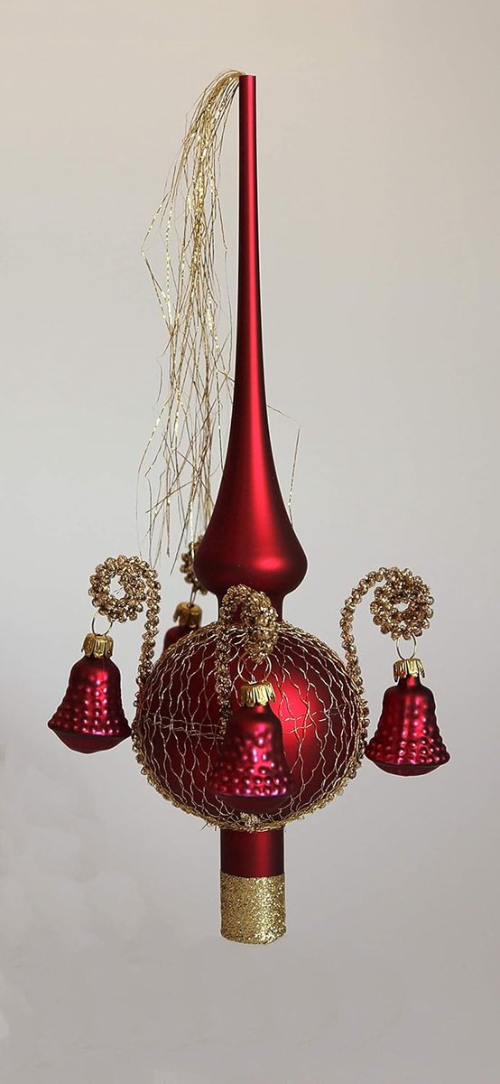 Kerstboompiek - Kerstversiering punt - Kerstboom versieren - Mondgeblazen glas - 28 cm - Donkerrood mat – foto 7
