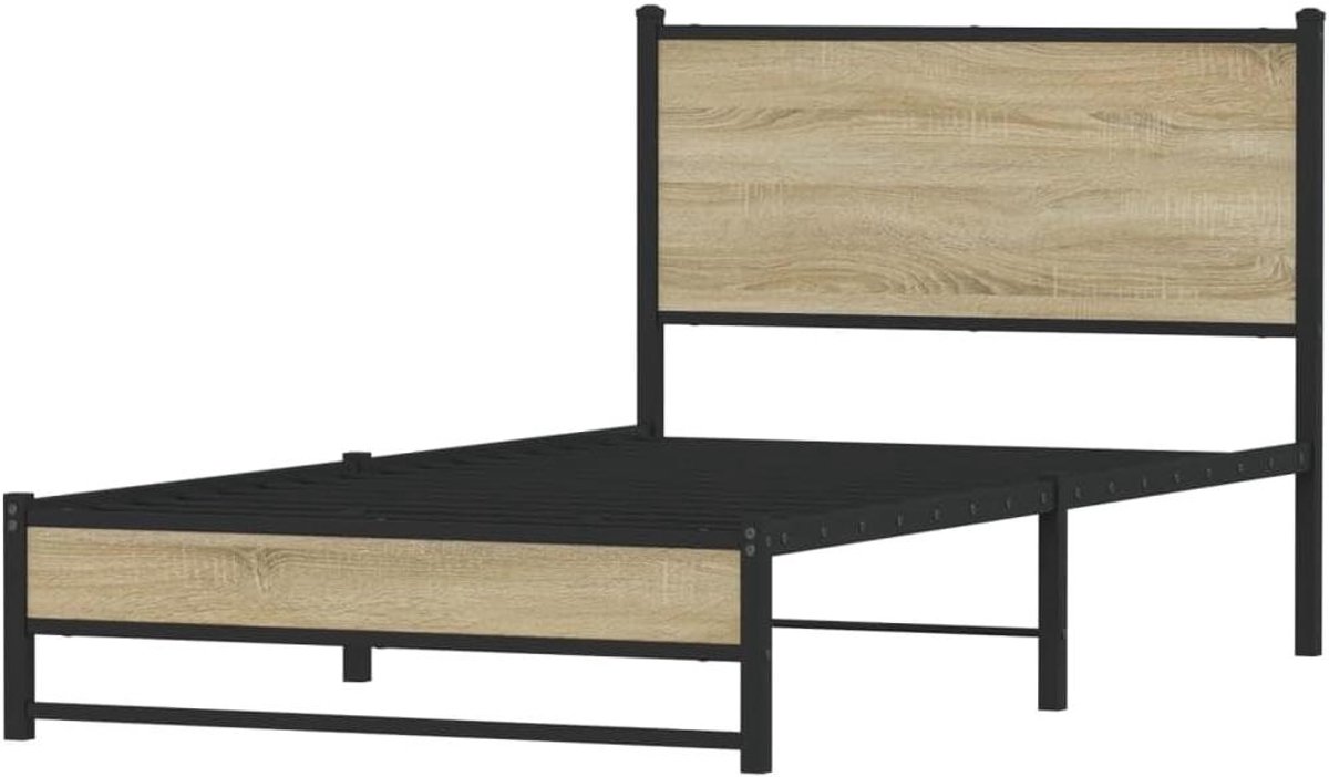 Bedframe met hoofdbord - Ledikant metaal - Robuuste slaapkamer - Extra opbergruimte - 100x200 cm - Sonoma eiken