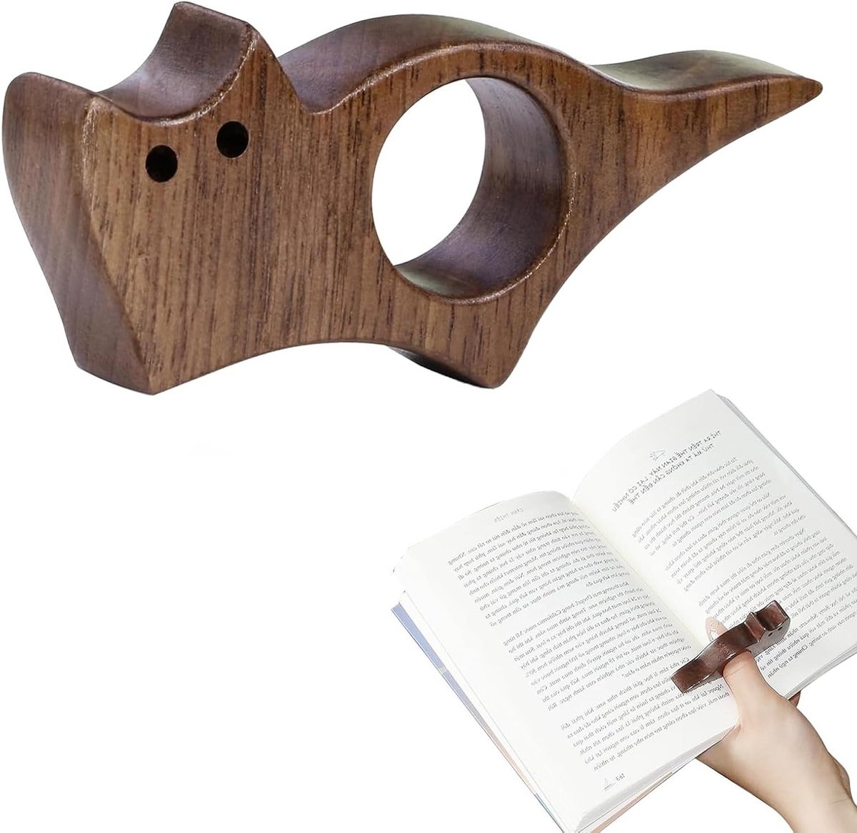 Boekensteun met kattenmotief van glad hout, ideaal voor boekenliefhebbers, leesaccessoires en originele cadeaus voor leraren