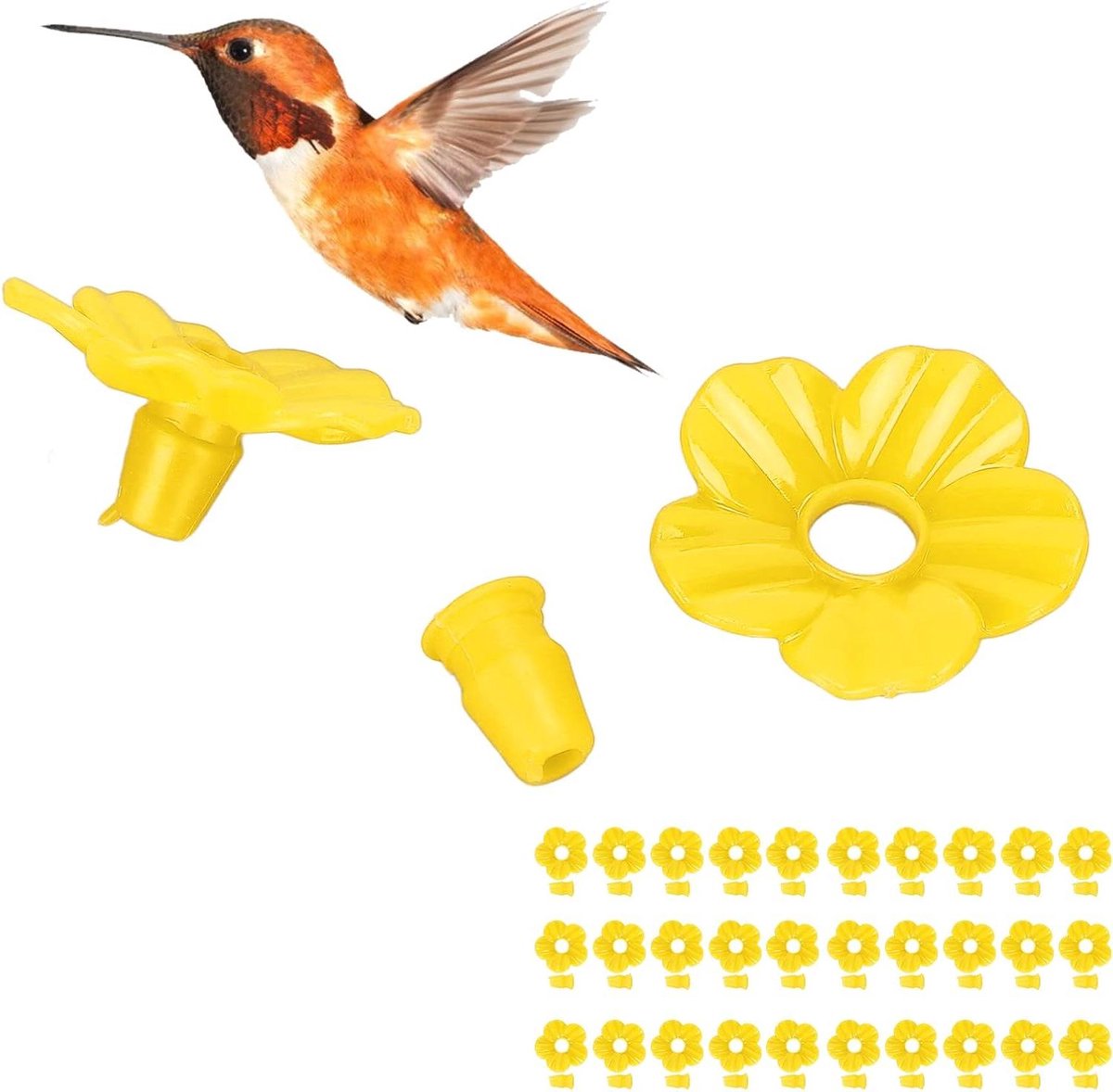 Vogelvoeder Bloemen - Kolibrie Accessoires - Vogels Lokken - Vervangbare Bloem Vorm - 30 Stuks - Veelkleurig Geel