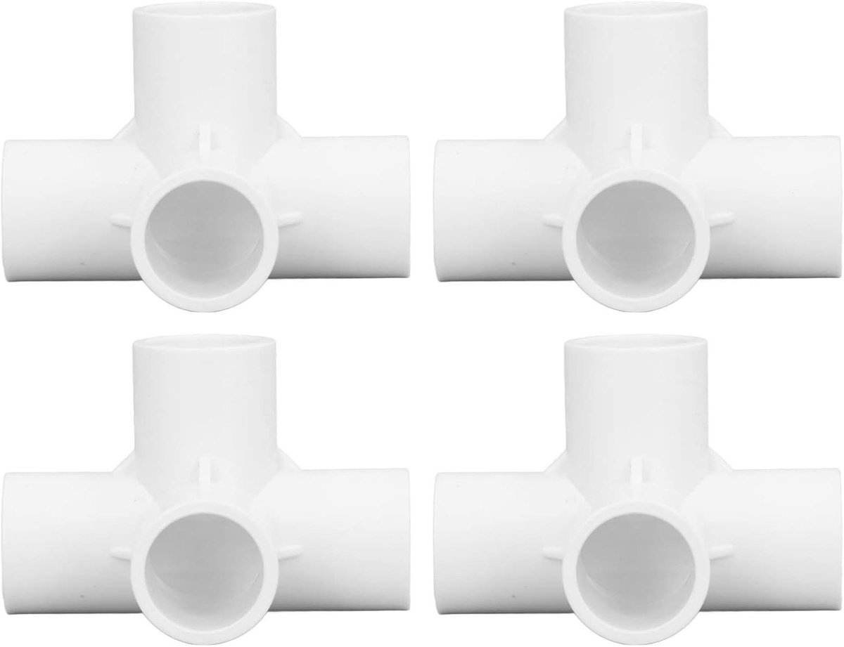 PVC Elleboog Fitting - 4-weg Connector - Meubelbouw - Duurzaam PVC Materiaal - 25 Mm Buisdiameter - Wit