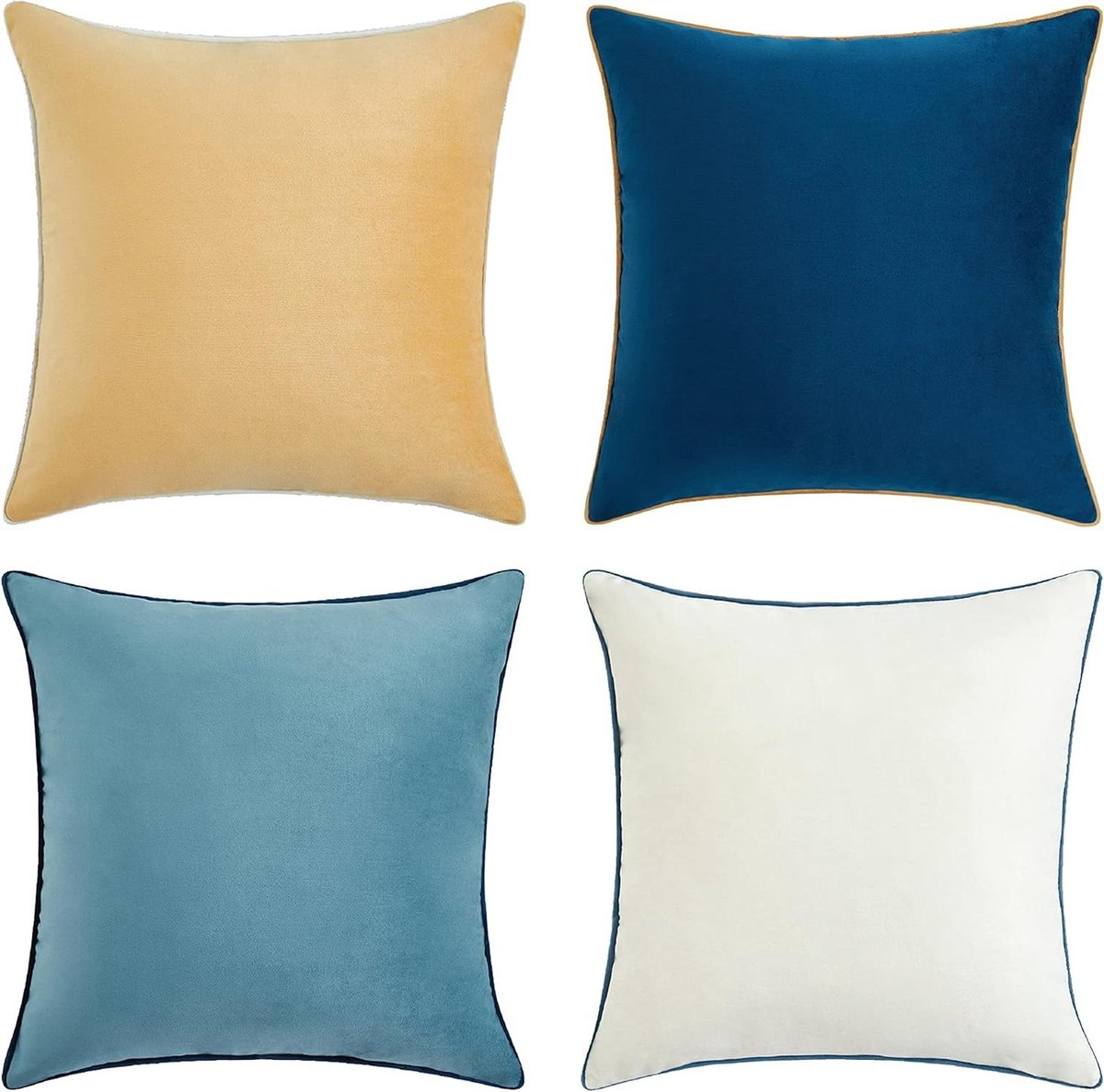 Kussenhoezen Set - Decoratieve Hoezen - Woonkamer Aankleden - Zachte Fluweel Stof - 50x50 cm - Blauw Beige