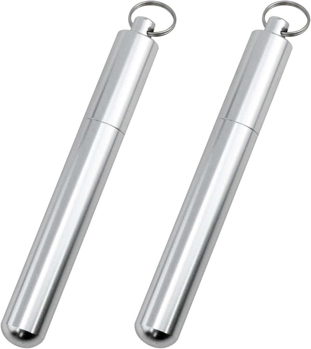 Draagbare Tandenstoker Houder - Reis Tandenstoker - Hygiënisch Meenemen - Waterdicht Met Sleutelhanger - 2 Stuks 8.6cm - Zilver