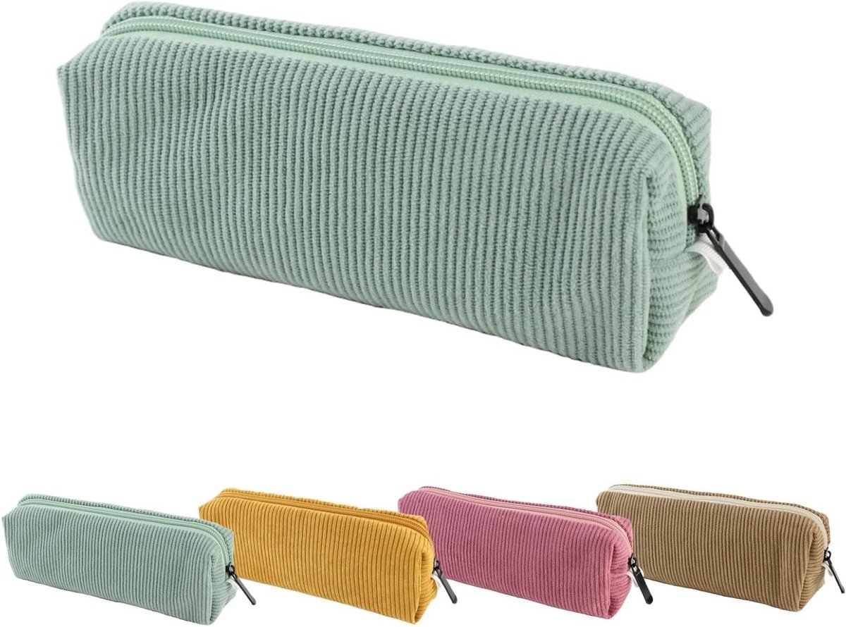 Moderne en eenvoudige etui van corduroy, zacht en lichtgewicht, ideaal voor meisjes en tieners, perfect voor school en universiteit, donkergroen