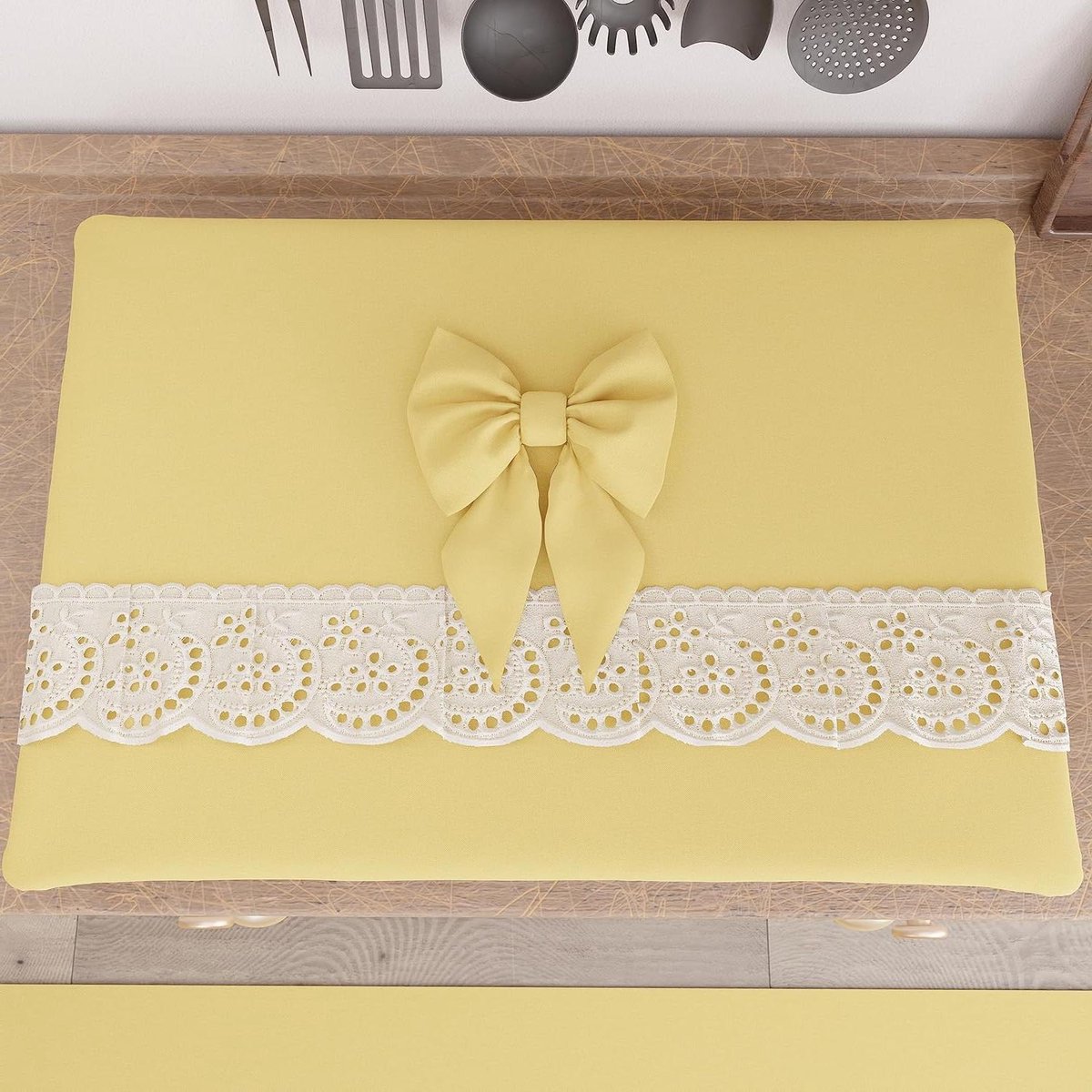 Fornuisafdekking - Kookplaat deksel - Keuken decoreren - Shabby chic stijl - 70 x 50 cm - Geel