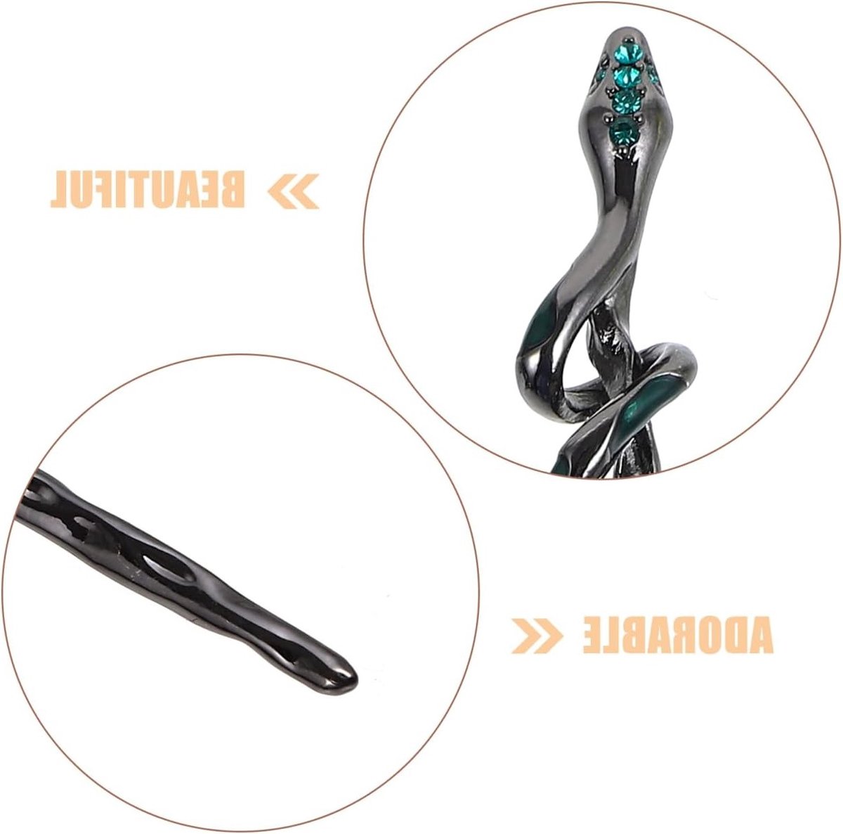 2-delige slangenhaarstaafjes voor haarstyling in Chinese stijl - Hanfu haaraccessoires, haarspelden en haarforks in zwart