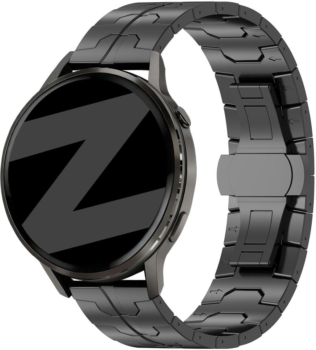 Bandz Stalen 'Iron' band geschikt voor Garmin Vivoactive 4 / Garmin Venu 4 - 45mm / Garmin Venu 3 / Garmin Venu 2 / Garmin Forerunner 570 - 47mm / Garmin Forerunner 265 / Garmin Forerunner 255- Zwart