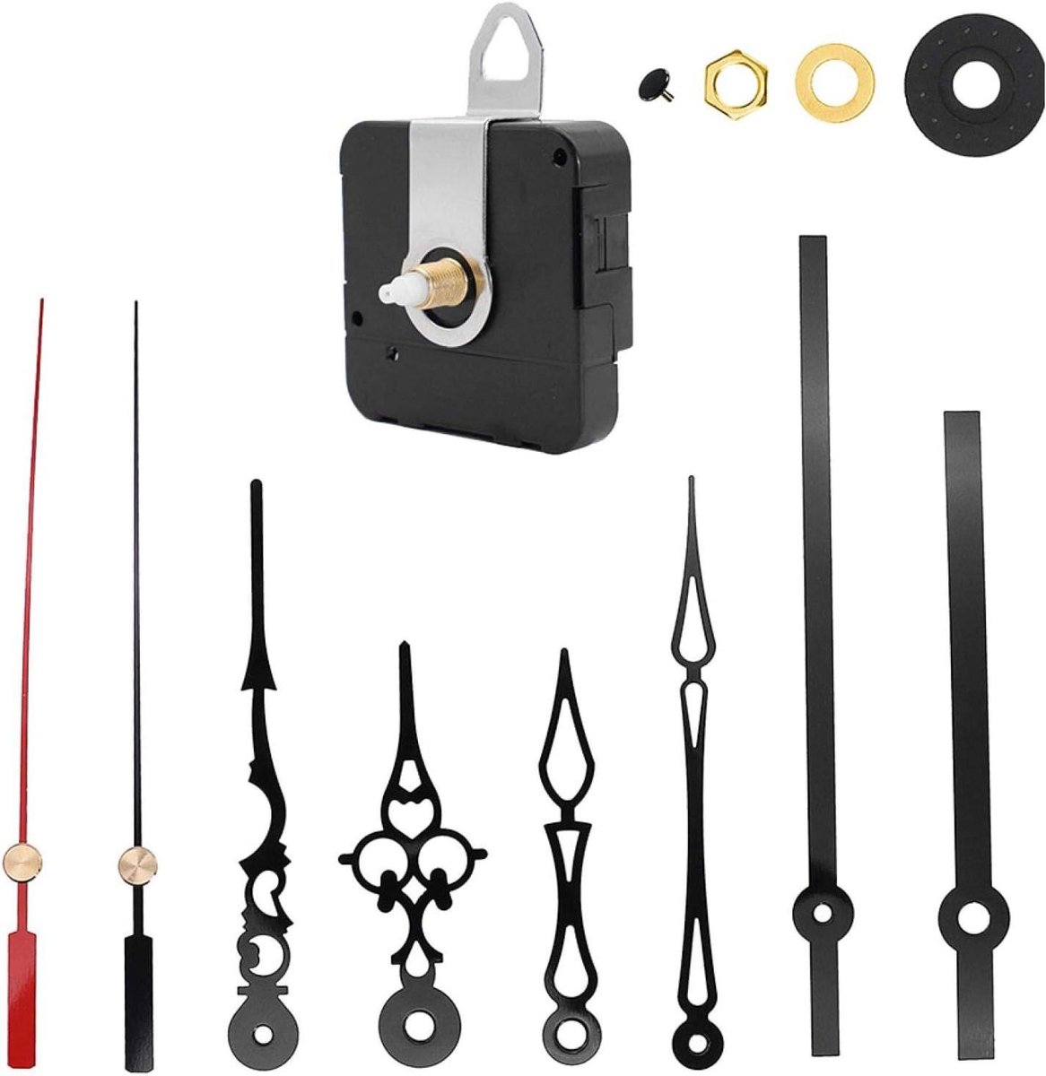 Klok uurwerk - Reparatieset wijzers - Klokken maken - Niet-tikkend mechanisme - 17 mm aslengte - Metaal