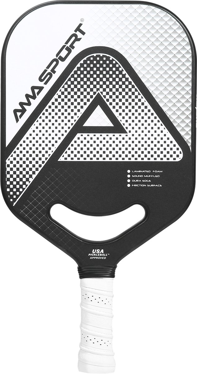 Pickleball Paddle PP002-C1S Zilver/Zwart – Graphite Surface – 20 mm Kern – Aero-DuraEdge & Air Dynamic Throat – AMA Sport