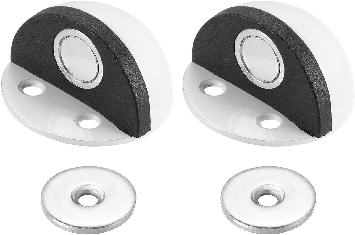 No Drilling Magnet Door Stop - Set of 2 Dome Floor Mounting Door Stopper - Self Adhesive Wall Protector - Deurhouder voor Thuis Kantoor Slaapkamer - Houd Deur Open - Wit