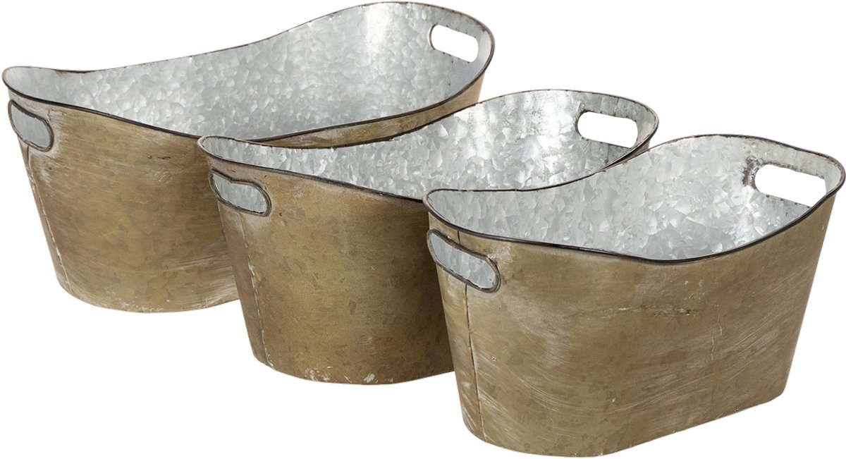 Set van plantenpotten en -bakken, koperkleurig/wit, L32,5cm/36,5cm/41,