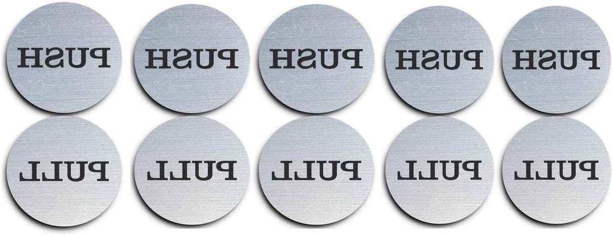 Deurborden Push Pull - Ronde Stickers - Deur Richting Aangeven - Zelfklevende Montage - 5 Stuks - Geborsteld Zilver
