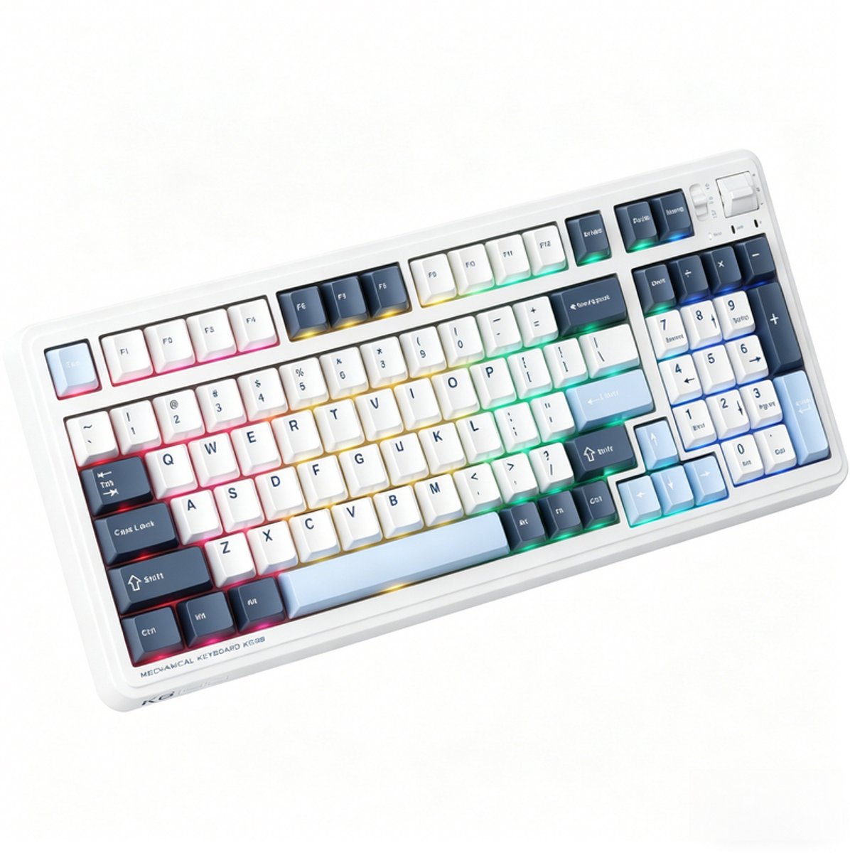 MACHENIKE - Bedrade Toetsenbord - Bluetooth - 97 Toetsen - Paars-Gouden Switch - PBT Keycaps - 5-Laags Opvulling - 8000 mAh Accu - RGB Light Bar - Romig Geluid - Blauw