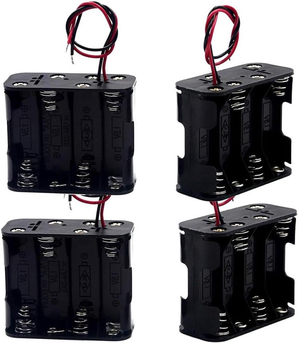 Batterijhouder Pack - Batterij Case - Doe-het-zelf Projecten - Dubbele Laag Ontwerp - 4 Stuks 12V - Zwart