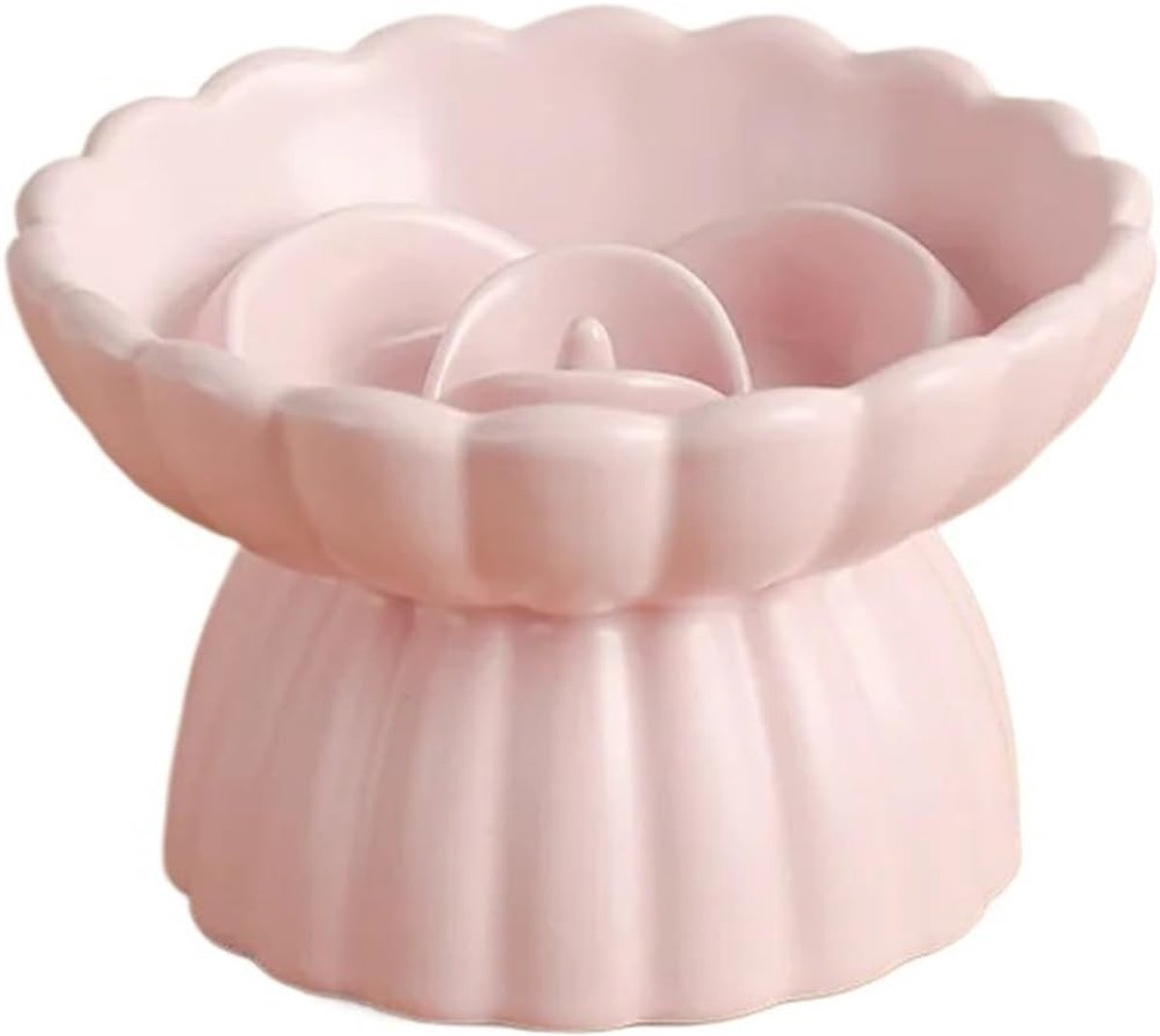 carmdering - Katten Voerbak - Slow Feeder Bowl - Anti-Braakvoerbak - Verhoogd (8,5 cm) voor gezonde houding - Keramisch, voedselveilig en antibacterieel - Bloemvormig design met ribbels, voorkomt verslikken - Roze