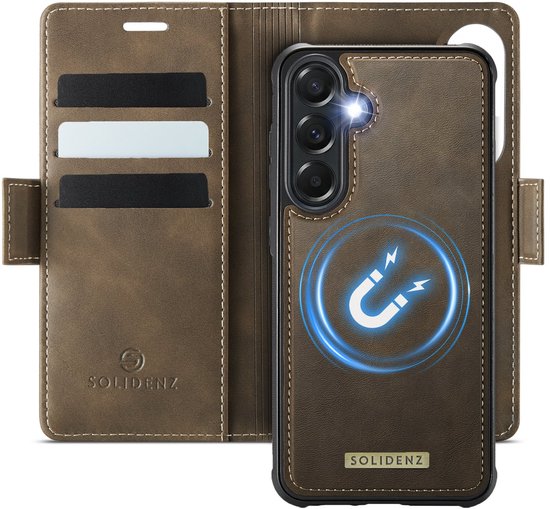 Solidenz hoesje – Geschikt voor Samsung Galaxy A57 – Luxe 2-in-1 Hoesje met Afneembare case – Pu-Leren Telefoonhoesje – Bruin