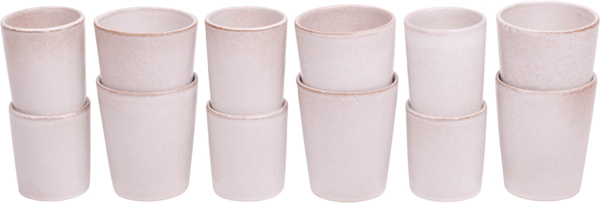 Koffiekopjes set van 12 - 150 ml en 250 ml - 6 persoons - Lissabon -wit met bruin spikkel - Portugees stoneware