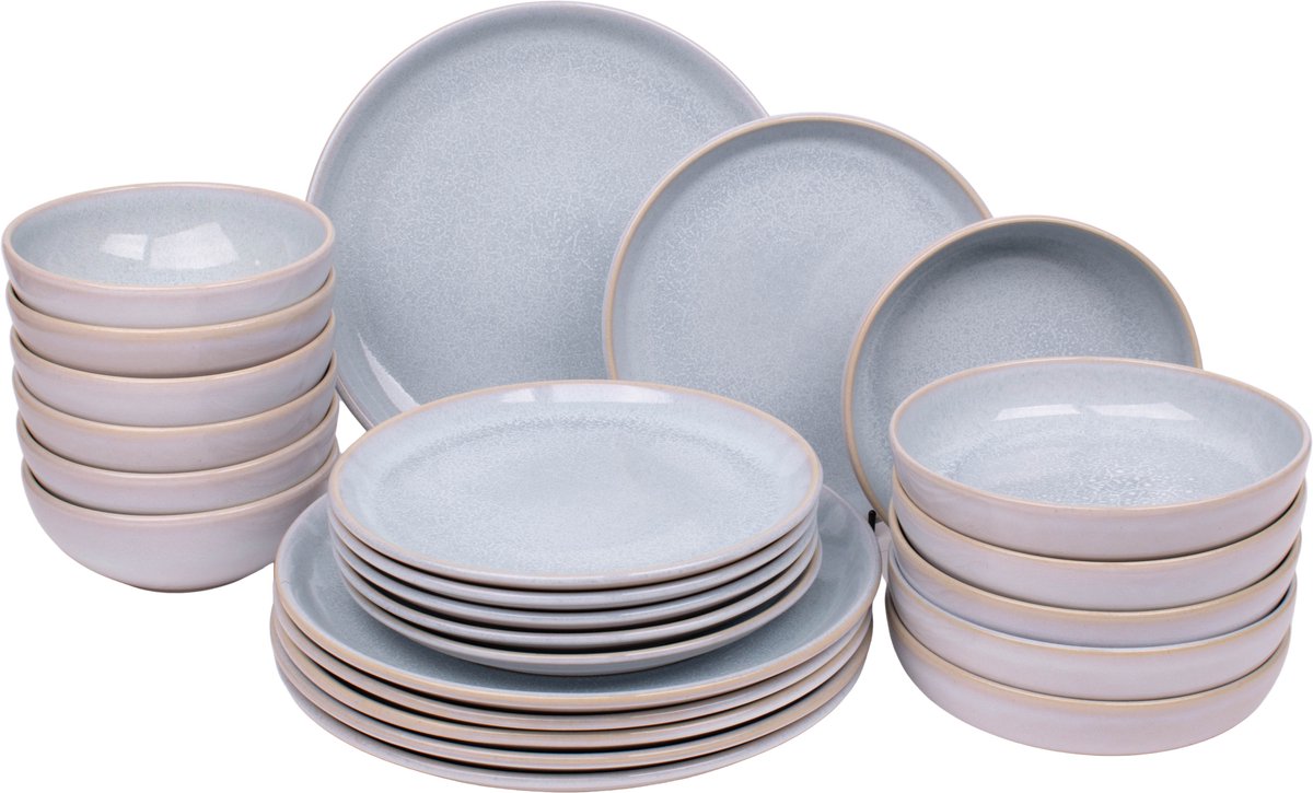 24 delige serviesset - 6 persoons - Sintra - lichtblauw - ocean blue - Portugees stoneware