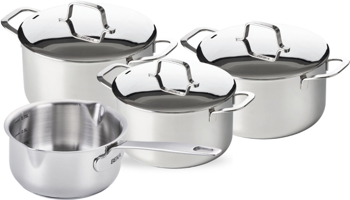 Beka Pannenset Maestro 4-Delig - zonder anti-aanbaklaag - geschikt voor alle warmtebronnen (Kookpannen & Steelpan)