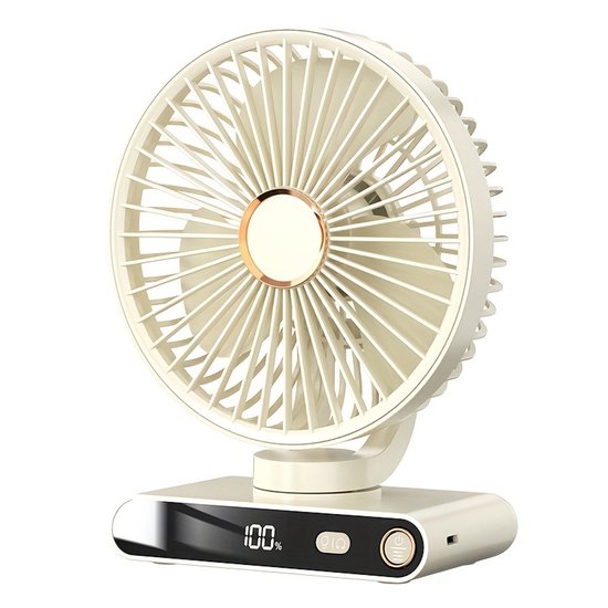Oplaadbare ventilator 3-in-1 met automatische 3D-zwenkfunctie, 5 windstanden, LED-display en nachtlampje, wit