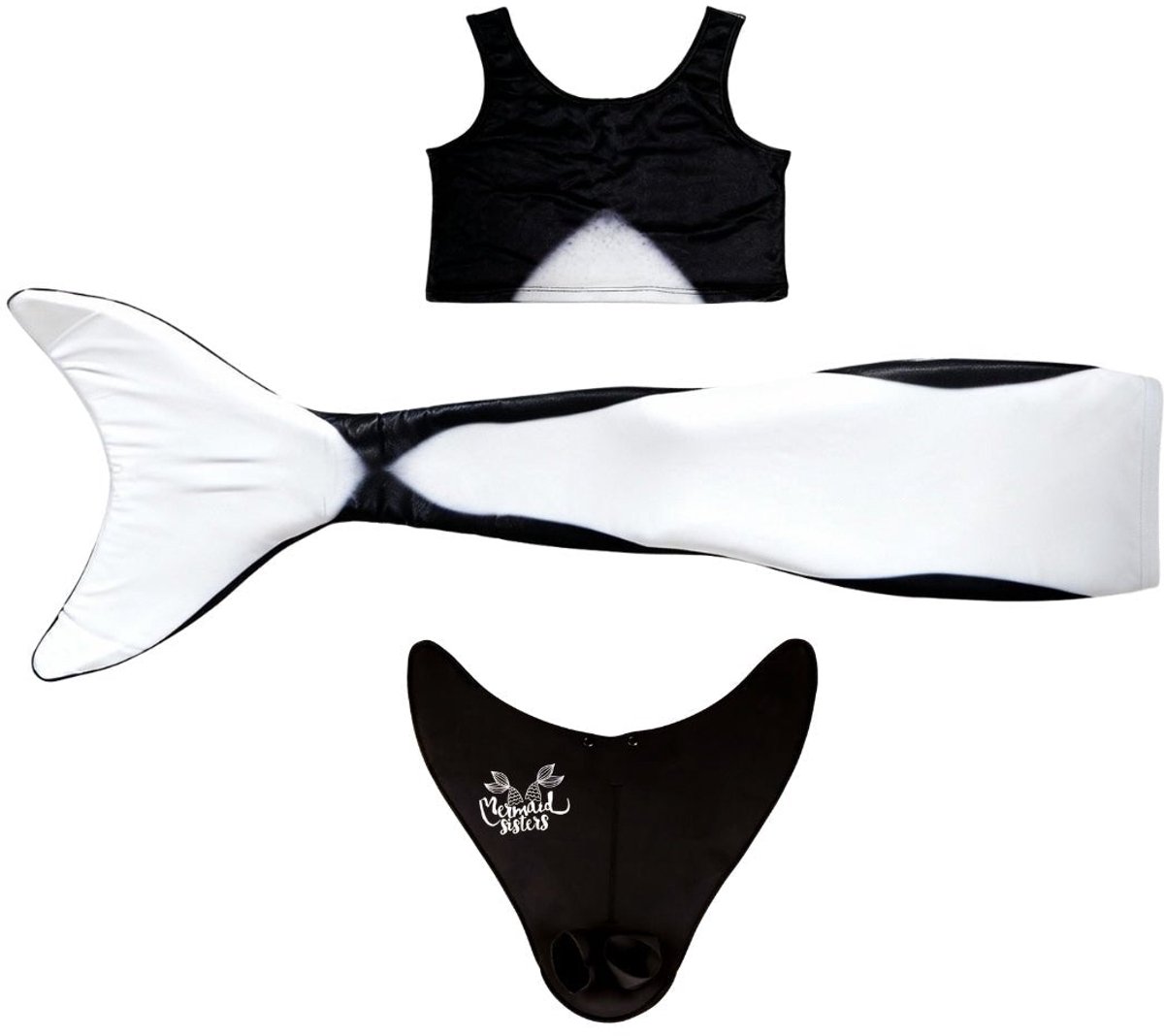 Mermaid Sisters Zeemeermin Staart Set voor Meisjes - Zwart/Wit - Maat 42-44 - Monovin & Bikini Zeemeermin Zwemkleding