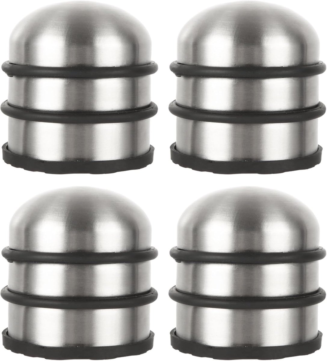 OUTARO-4 stuks RVS Deurstoppers 1,2 kg – Zware Chromen Metalen Deurstopper – Ronde Vloerdeurstopper met Rubberen Bufferring – Stevig & Decoratief
