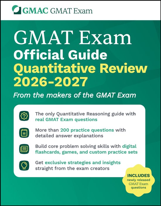 GMAT Official Guide Quantitative Review 2026-2027, met meer dan 200 oefenvragen en antwoorduitleg.