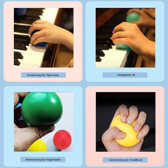 Piano Vinger Training Ballen - Handen en Polsen Versterking - Set van 4 Groottes - Muziek Accessoires - Geschikt voor Beginners en Leraren — afbeelding 5