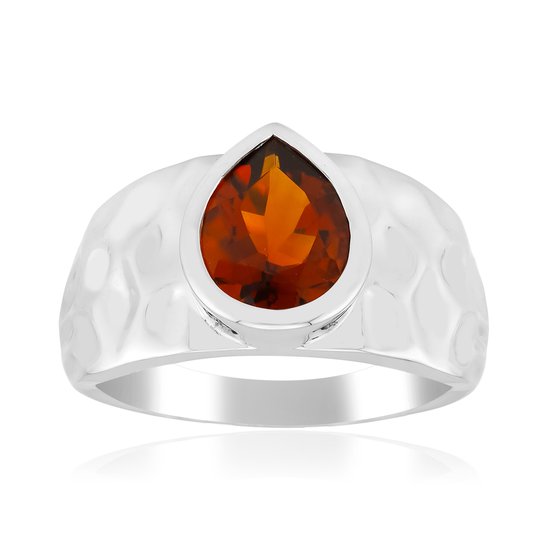 Cavill zilveren ring met Madeira citrien 1,03 ct, peervormige oranje edelsteen in rhodium 925 sterling zilver, elegant en krachtig