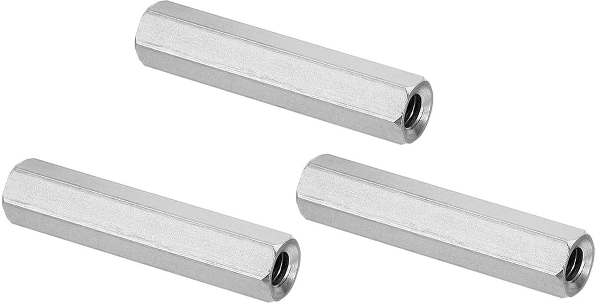 1/4"-20 UNC 304 RVS Hexagon Koppelnokken - 3pcs 5.8cm Lange Volledige Draad Sleeve - Verbindingselementen en Bevestigingsmiddelen - Zilveren Kleur
