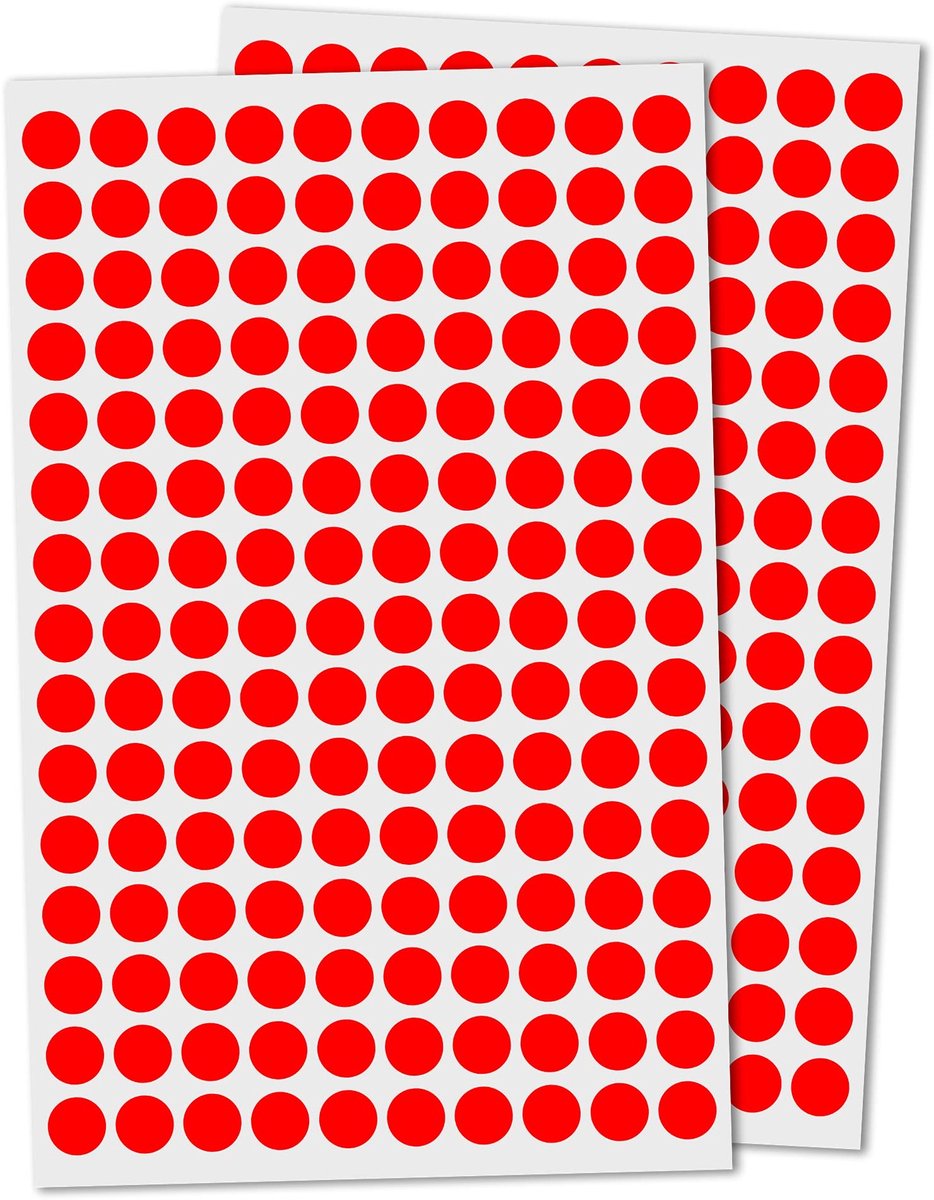 Dailygoods - Dailygoody - Ronde Stickers - Zelfklevende Etiketten - Rood - 10mm - Puntstickers - 15.000 stuks - Geschikt voor papier en plastic