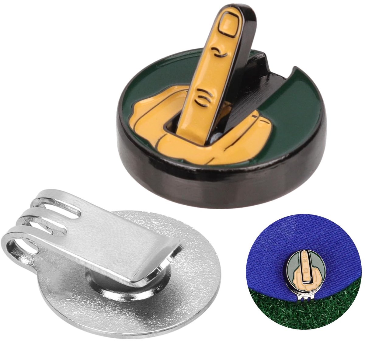Dailygoody - Magnetische Golfhoedclip - Golfaccessoire - Grappige Middelvinger Golfbalmarkering - Groen - Drietandige Dopclipmagneet - Geschikt voor G