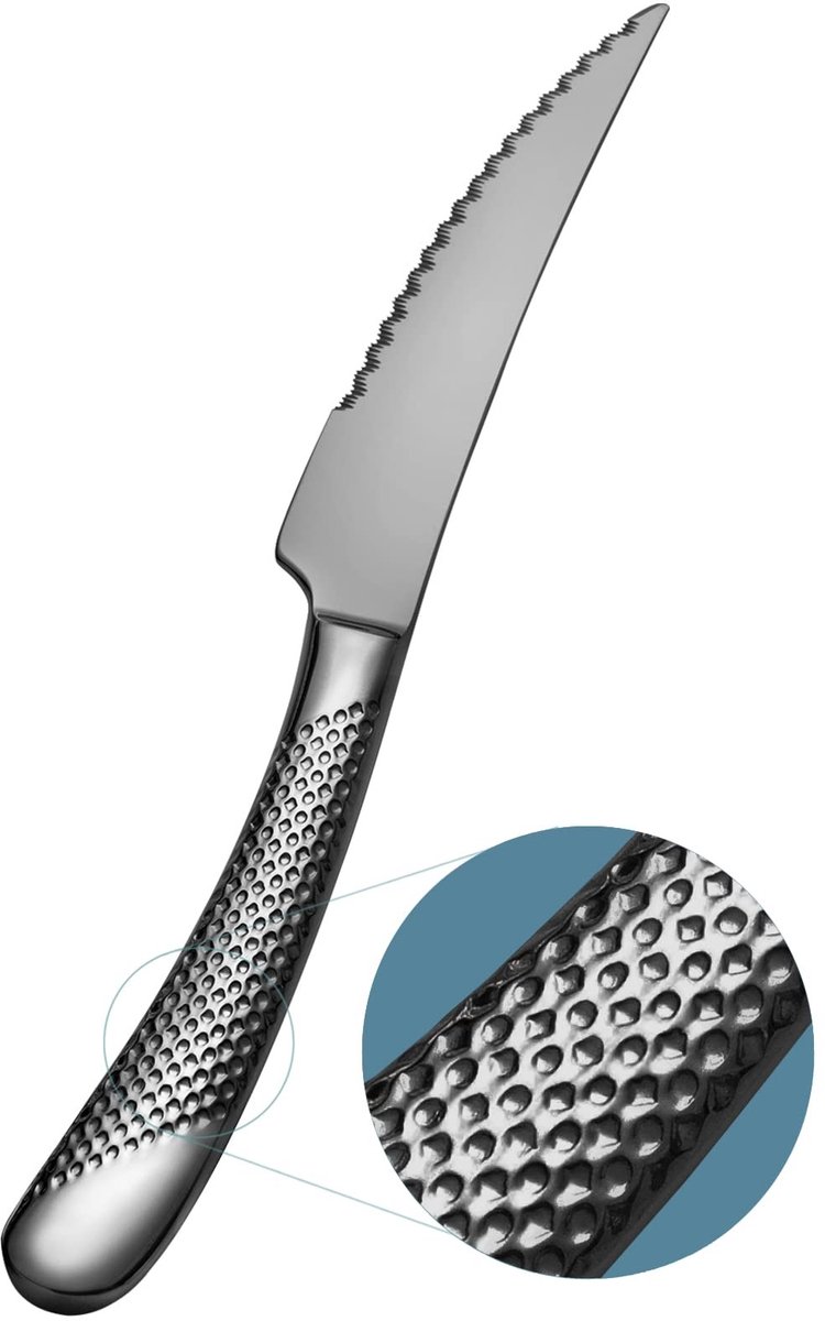 Dailygoody - Innovatief Ultra-Sharp 2-in-1 gesmeed mes - 6-delige set - 23 cm - getande messen - perfect voor diner en biefstuk - geschikt voor dageli