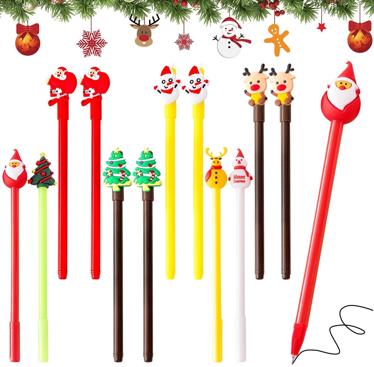 Dailygoody - 12 stuks balpennen - kerstbalpen - feestelijke schrijfgereedschappen - 0,5 mm - kerststiften - voor school en kantoor