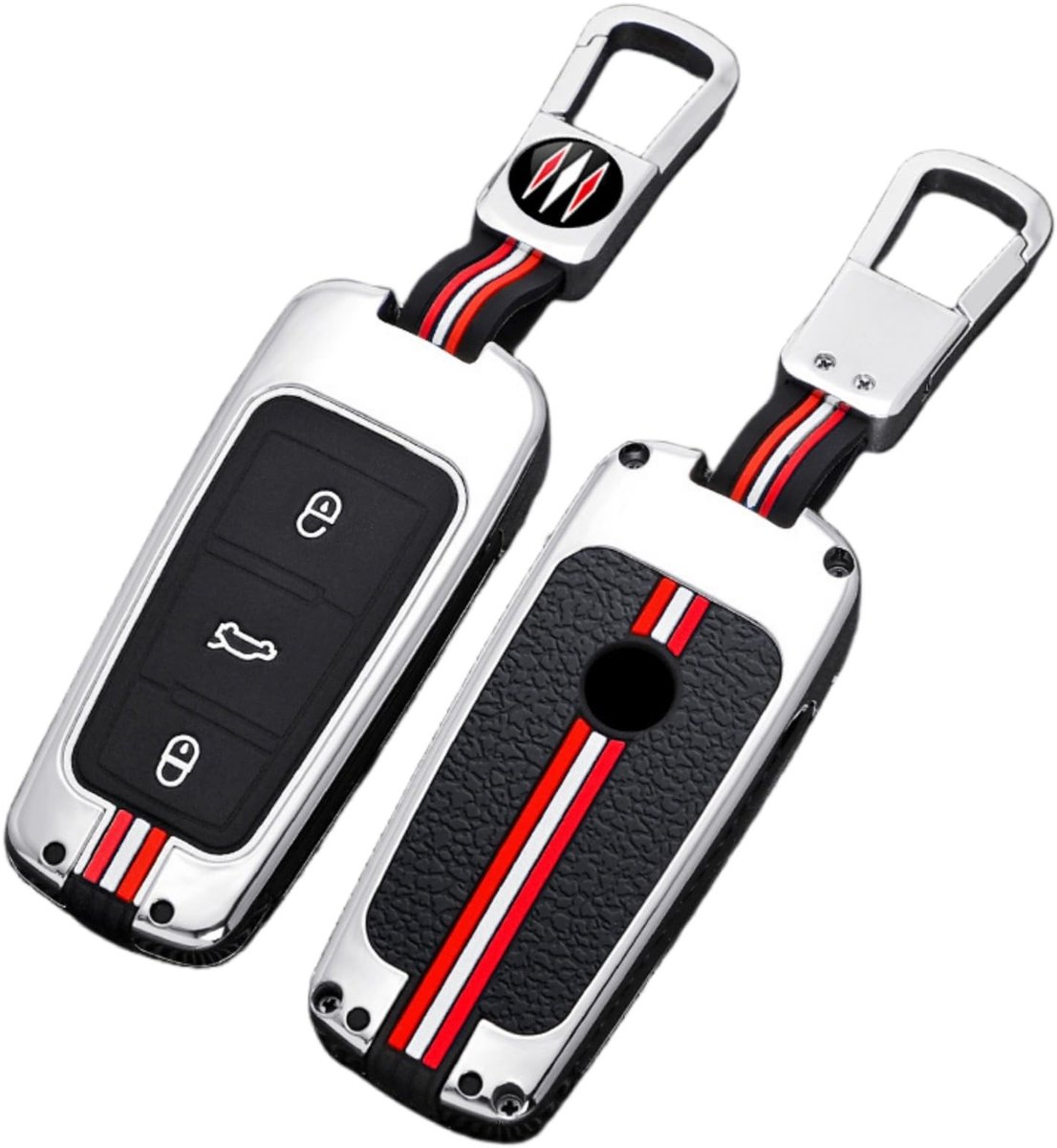 Dailygoods - Dailygoody - Zinklegering autosleutel cover - Sleutelhanger hoesje - Duurzaam en stevig - Zilver met vierkante gesp - Compatibel met Volkswagen - Gesc