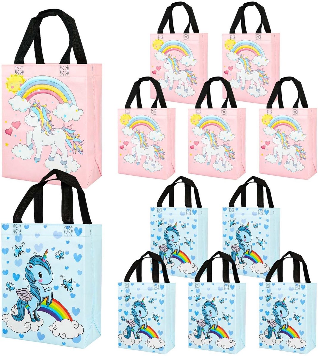 Dailygoods - Cosensi - Dailygoody - Unicorn Party Tassen - 12 Herbruikbare Goedie Tassen voor Kinderen (6 Roze, 6 Blauw)