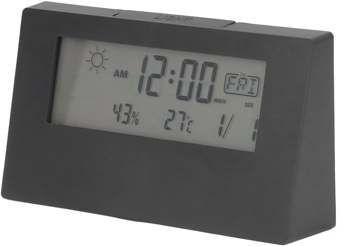 Dailygoods - Dailygoody - Digitale wekker - LCD-nachtkastje klok - Sluimerfunctie - Zwart - Temperatuur en vochtigheid display - Geschikt voor binnen - Compact for..