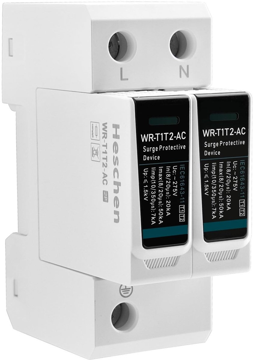 Dailygoods - Dailygoody - Overspanningsbeveiliging - Laagspanningsgeleider - Type T1+T2 - 275V - Bescherming tegen overspanning - Geschikt voor stroomdistributiesy