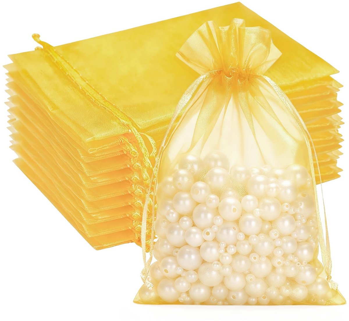 Dailygoods - Dailygoody - Gouden Organza Zakjes - Cadeauzakjes - Groot 13 x 18 cm - Pakket van 50 - Geschikt voor Bruiloft en Sieraden - Perfect voor Snoep en Kral