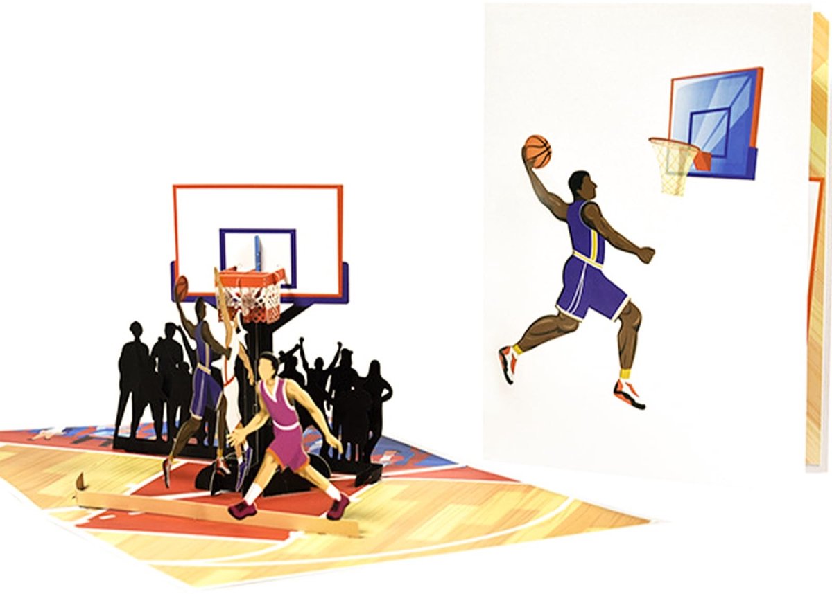 Dailygoods - Dailygoody - Pop-up kaart basketbal - 3D wenskaart - Creatief papiersnijpatroon - 20 x 15 cm - Cadeau voor verjaardag - Geschikt voor kinderen - Inclu