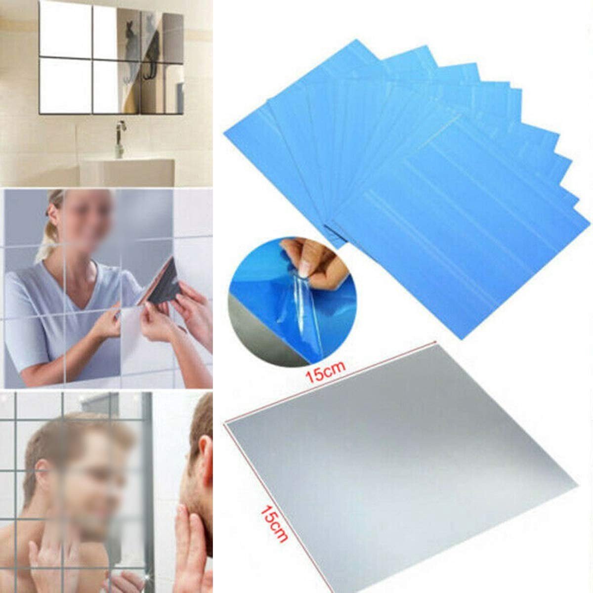 Dailygoods - Dailygoody - Zelfklevende Spiegeltegels - Muurdecoratie - 16 Stuks - 15x15 cm - Plakspiegels - Geschikt voor Woonkamer en Slaapkamer