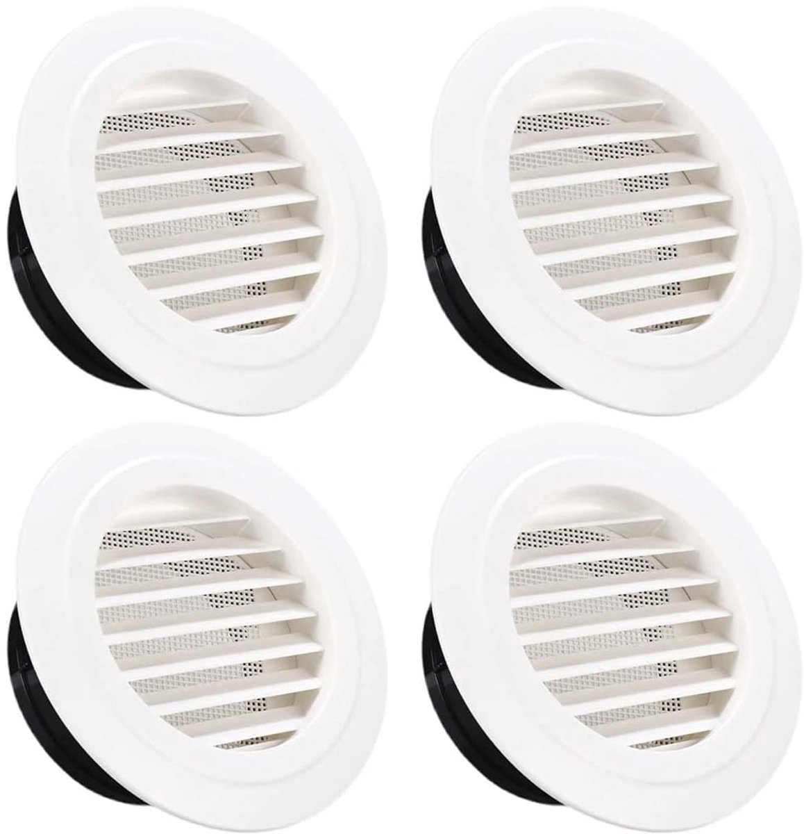 Dailygoods - Dailygoody - Rond ventilatierooster - Ventilatierooster voor buiten - Verstelbaar en praktisch - 10x10 cm - Geschikt voor badkamer en keuken - 4 stuks