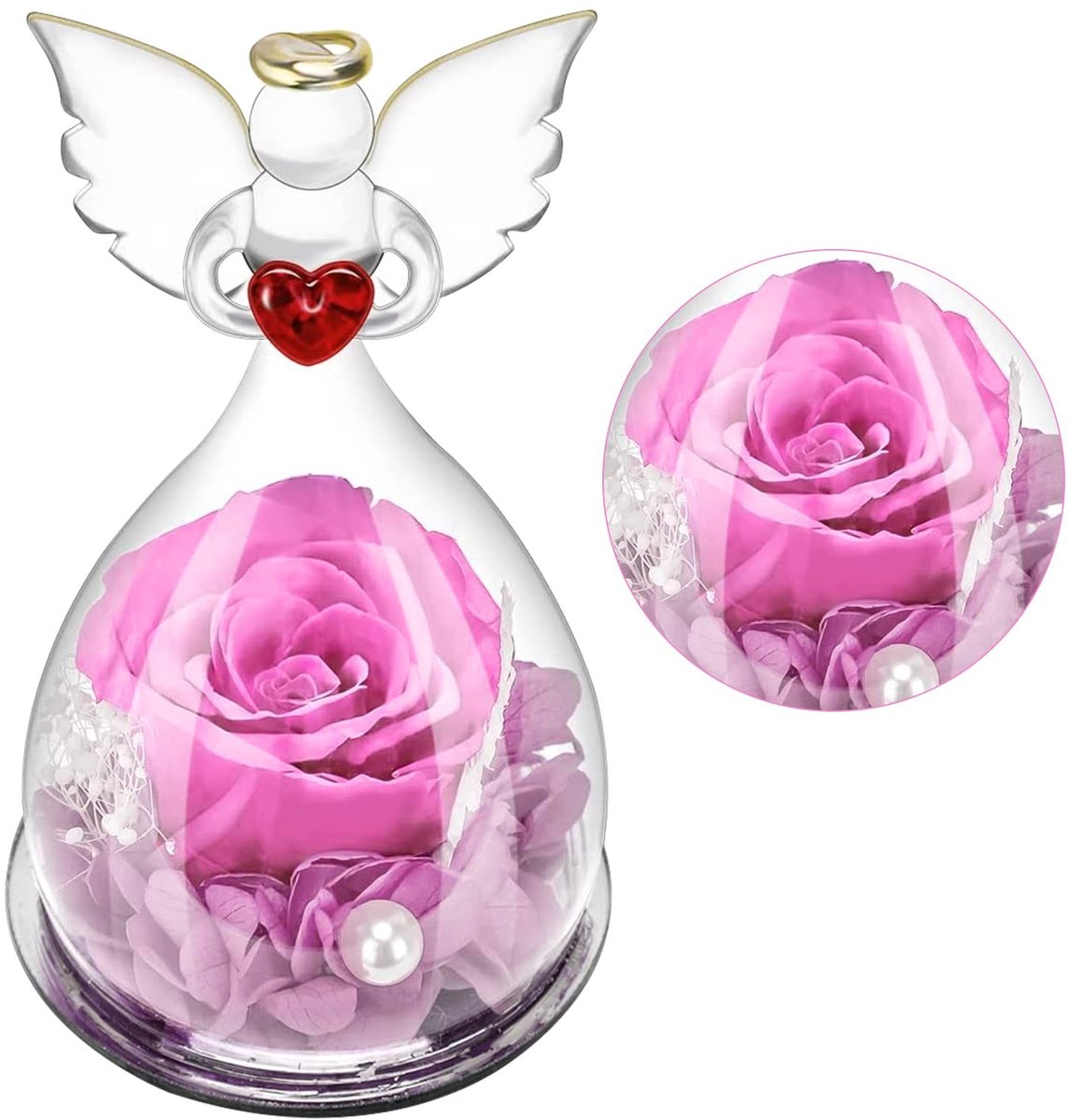Dailygoods - Dailygoody - Eeuwige rozen - Rozencadeau - Glazen koepel - Violet rose - Bloemendecoratie - Perfect cadeau voor vrouw en vriendin