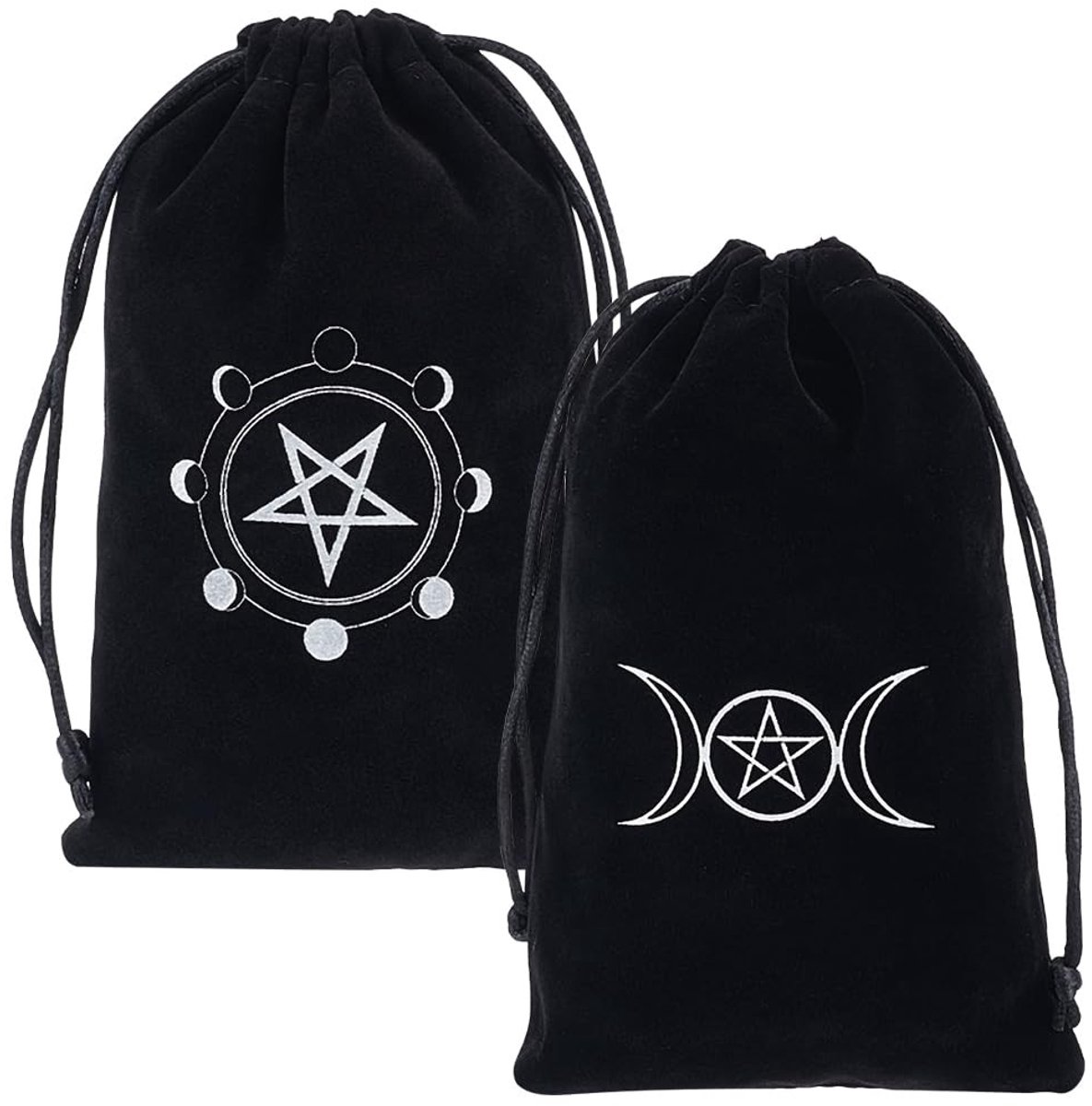 Dailygoody - Opbergzakken - Tarot Zakjes - Cadeautas voor Tarot en Sieraden - Zwart - Trekkoord - Pentagram en Maan - Geschikt voor Kristallen en Dobb...
