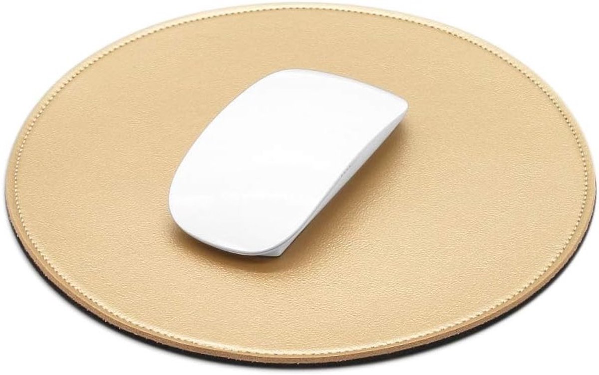 Ronde Waterdichte Muismat van PU Leer met Gestikte Randen en Antislip Onderkant voor Thuis en Kantoor Gaming Accessoires (Goud)