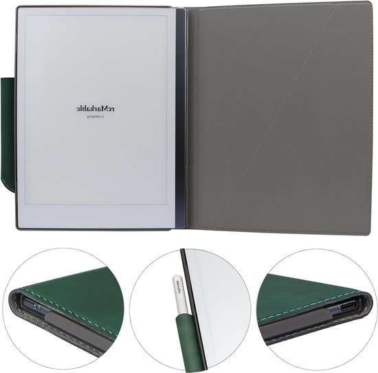 Dunne en Lichtgewicht Beschermhoes voor ReMarkable 2 Paper Tablet 10.3" met Penhouder - Leer - Groen - Ideaal voor Creatieve Professionals en Studenten — afbeelding 2